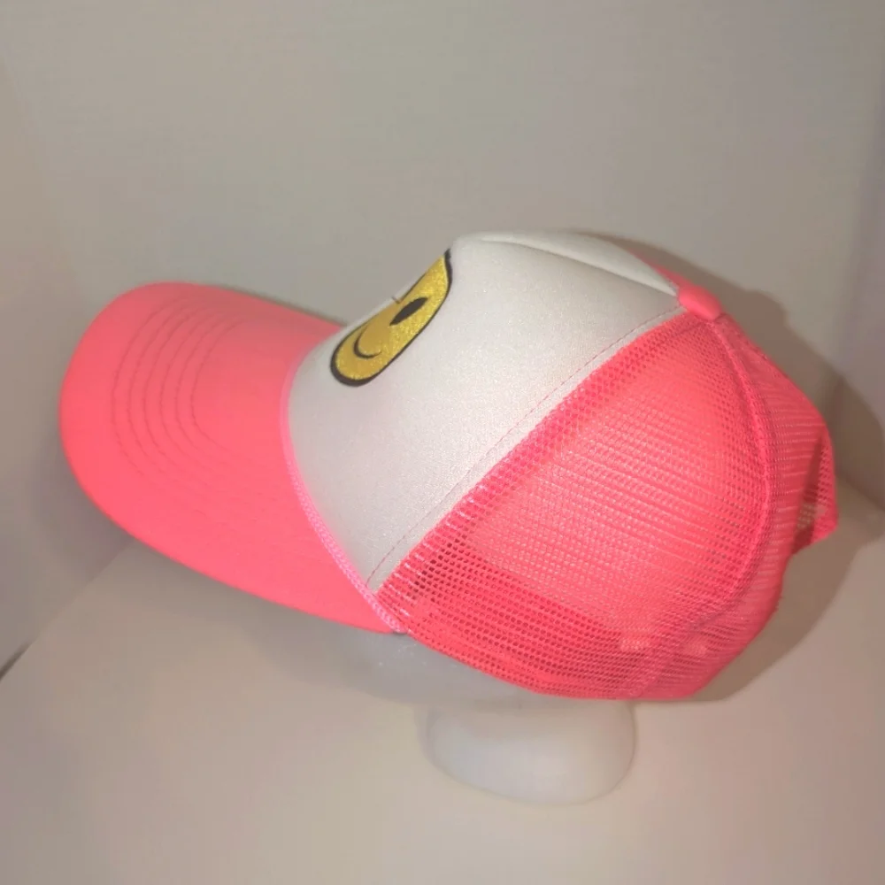 Emoji Smiley Faces Hot Pink and White Adjustable‎ Baseball Hat